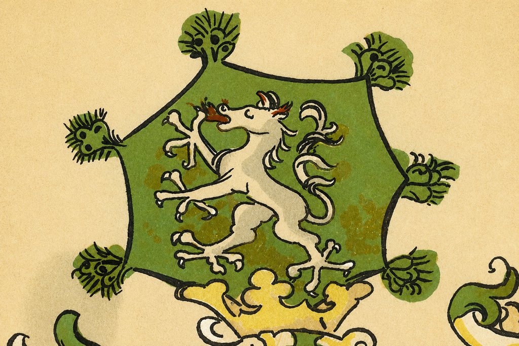 Razpeta pahljača v grbu Štajerske iz knjige Österreichisches Wappenbuch, 1445 (AT-OeStA/HHStA HS W 84).